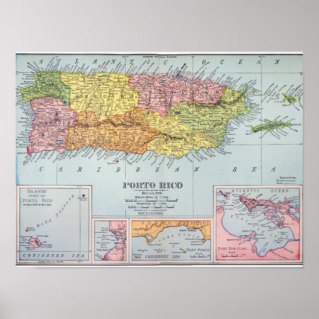 AFFICHES MAP : PORTO RICO, 1900 (Devant)