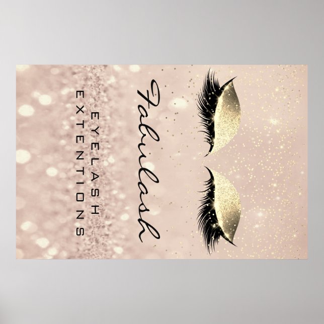 Affiches Maquillage Beauté Salon Nom Rose Gold Glam Eyebrow (Devant)