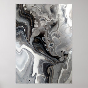 Affiches Marbre fluide noir blanc Abstrait Gris Argent