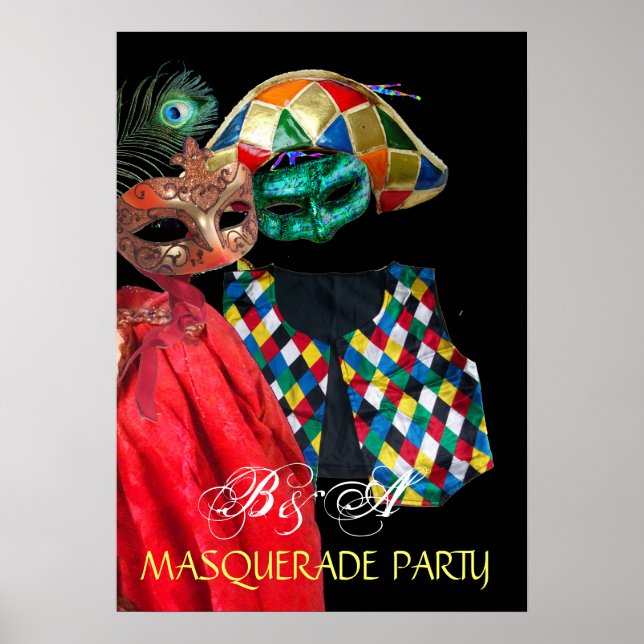 AFFICHES MARDI GRAS MASQUERADE, COSTUME D'ARLEQUIN MONOGRAM (Devant)