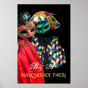 AFFICHES MARDI GRAS MASQUERADE, COSTUME D'ARLEQUIN MONOGRAM