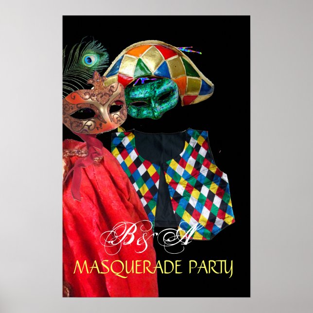 AFFICHES MARDI GRAS MASQUERADE, COSTUME D'ARLEQUIN MONOGRAM (Devant)