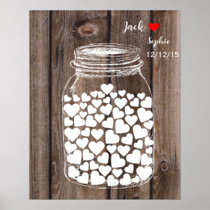 Affiches Mariage alternatif livre d'invité mason jar bois
