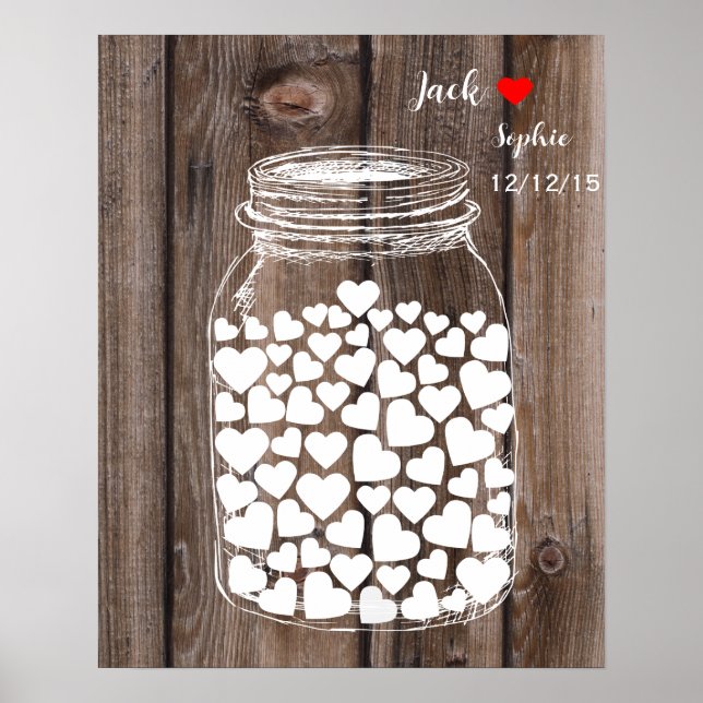 Affiches Mariage alternatif livre d'invité mason jar bois (Devant)