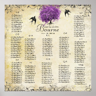 Affiches Mariage Arbre à Feuille de Coeur Violet Radieux