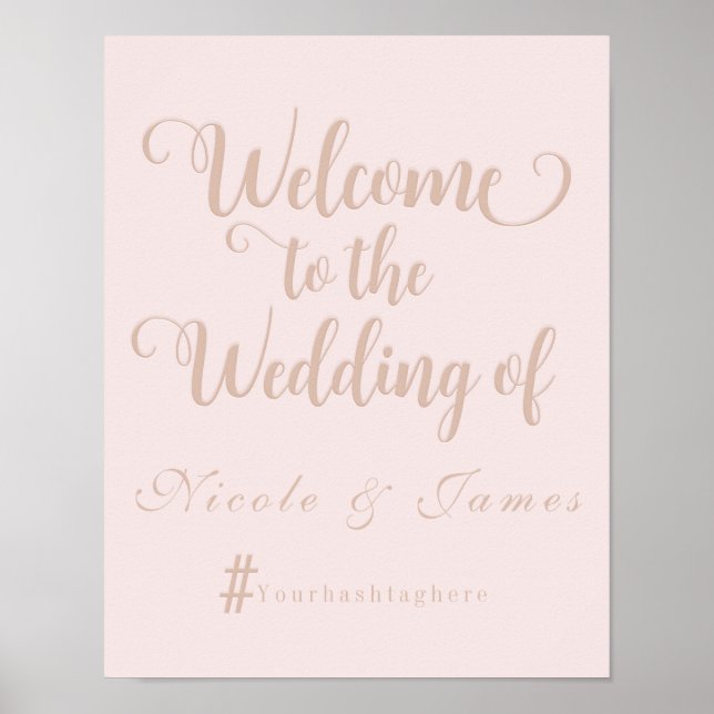 Affiches Mariage beige crème Bienvenue Mariage de hashtag (Devant)