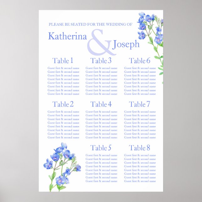 Affiches Mariage bleu Speedwell Planner Table Planner 1-8 (Devant)
