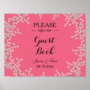 Affiches Mariage chic rose floral et perles