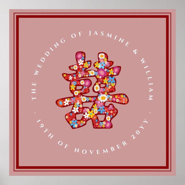 Affiches Mariage chinois des fleurs de printemps (Devant)