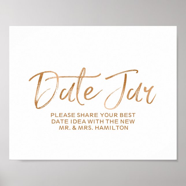 Affiches Mariage Date Jar 8x10 Style Rose Gold Sign (Devant)