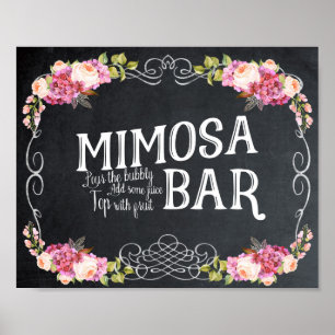 Affiches mariage de bar Mimosa à fleurs roses Signal barbec