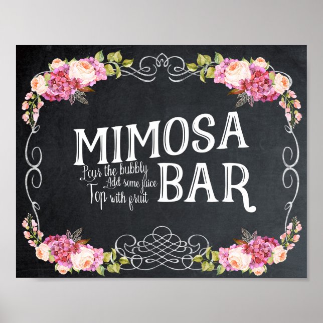 Affiches mariage de bar Mimosa à fleurs roses Signal barbec (Devant)