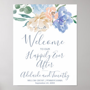 Affiches Mariage de bienvenue Dusty Blue Florals