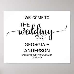 Affiches Mariage de calligraphie noire simple Bienvenue