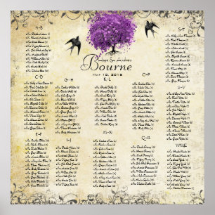 Affiches Mariage de feuille d'arbre de coeur violet radiant