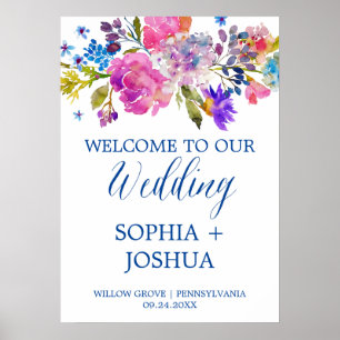 Affiches Mariage de fleurs d'aquarelle violet et rose