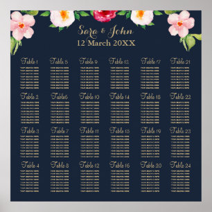 Affiches mariage de fleurs marine et or aquarelle