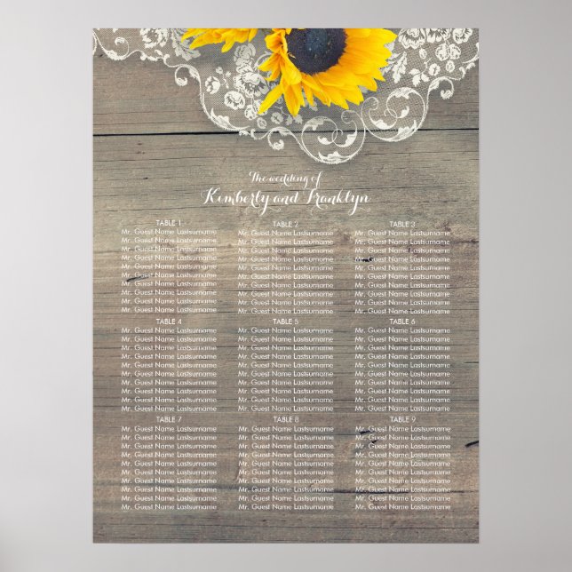 Affiches Mariage en dentelle de tournesol rustique (Devant)