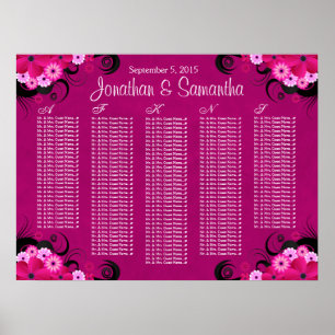 Affiches Mariage floral foncé Fuchsia Cartes de sièges