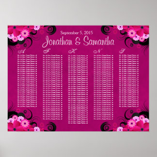 Affiches Mariage floral foncé Fuchsia Cartes de sièges