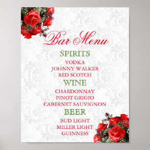 Affiches Mariage Floral Rose rouge - Menu Bar