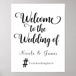 Affiches Mariage moderne Welcome Hashtag Mariage Sign