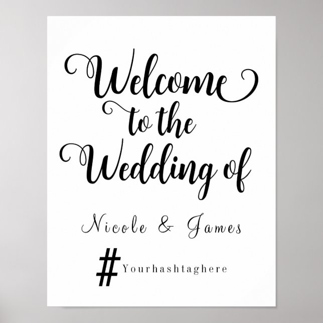 Affiches Mariage moderne Welcome Hashtag Mariage Sign (Devant)