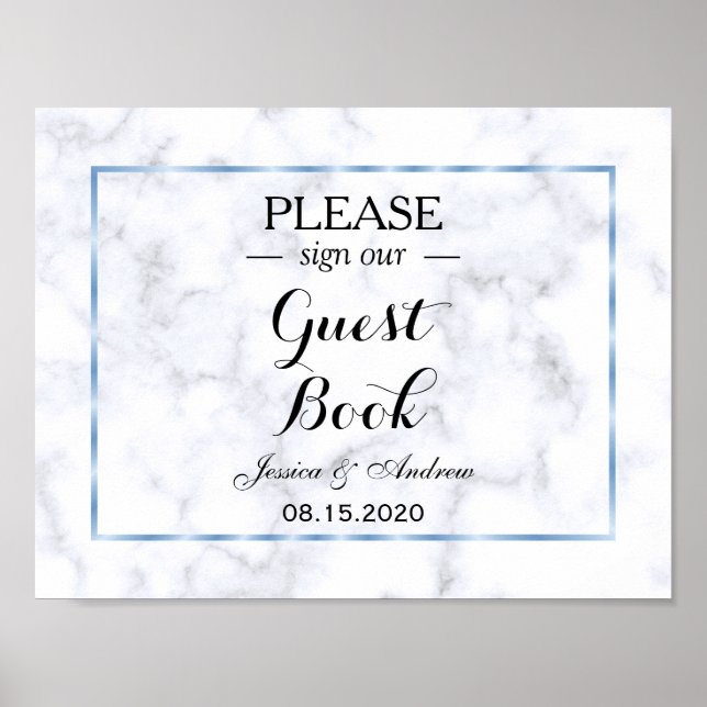 Affiches Mariage romantique Blue Marble (Devant)