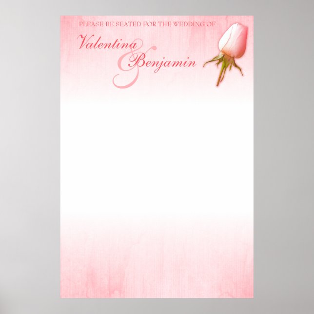 Affiches Mariage rose rose Sièges Plan blanc (Devant)