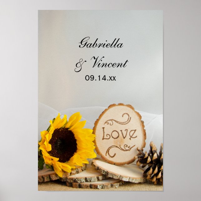Affiches Mariage rustique Tournesol (Devant)