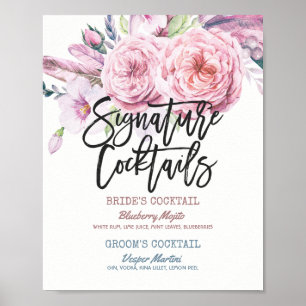 Affiches Mariage Signature Cocktail Menu Boho Floral