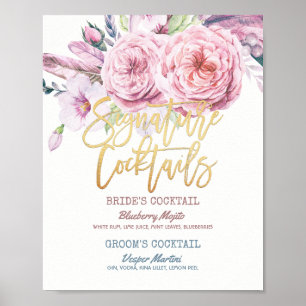 Affiches Mariage Signature Cocktail Menu Boho Floral
