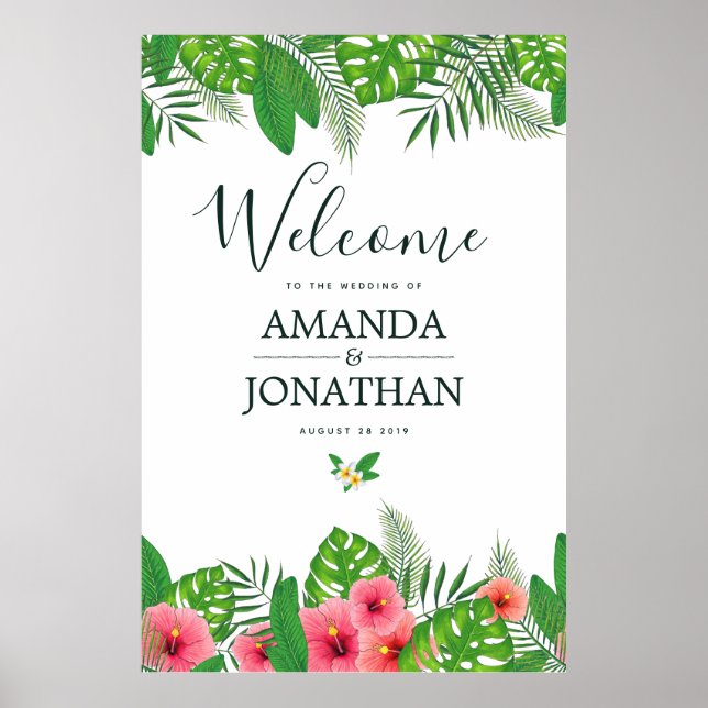 Affiches Mariage tropical aquarelle Bienvenue (Devant)