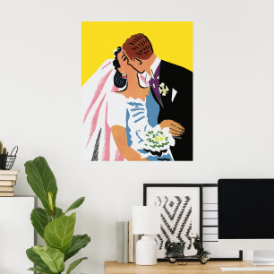 Affiches Mariage Vintage, Mariés s'embrassant