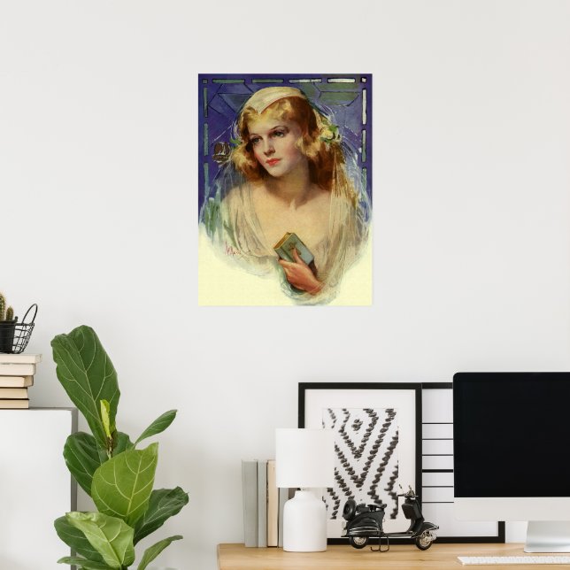 Affiches Mariée vintage tenant une Bible, mariage religieux (Bureau à domicile)