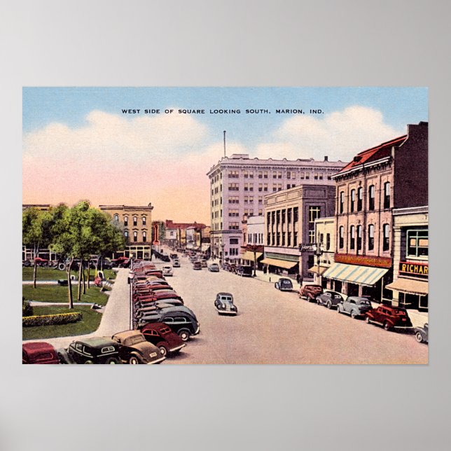 Affiches Marion, Indiana Vue Centre-Ville (Devant)
