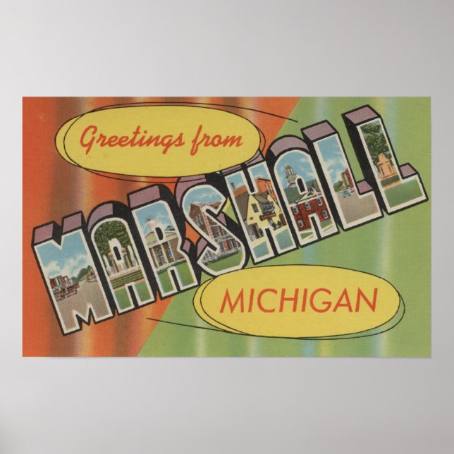 Affiches Marshall, Michigan - Scènes de grandes lettres (Devant)