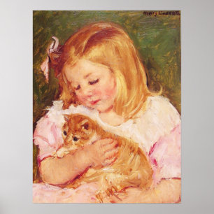 Affiches Mary Cassatt - Sara Tenant Un Portrait De Chat Imp