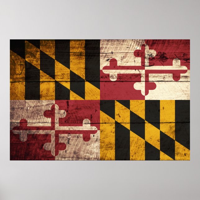 Affiches Maryland State Flag on Old Wood Grain (Devant)