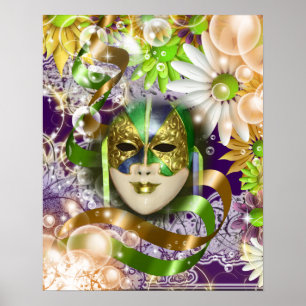 Affiches Mascarade masque venétien vert violet