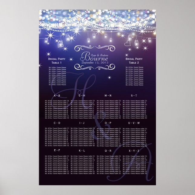 Affiches Mason Jar Under the Stars Mariage Seating Chart (Devant)