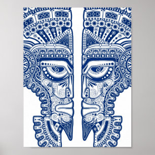 Affiches Masque bleu Maya Twins Illusion sur blanc