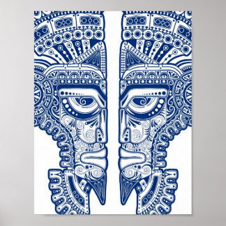 Affiches Masque bleu Maya Twins Illusion sur blanc