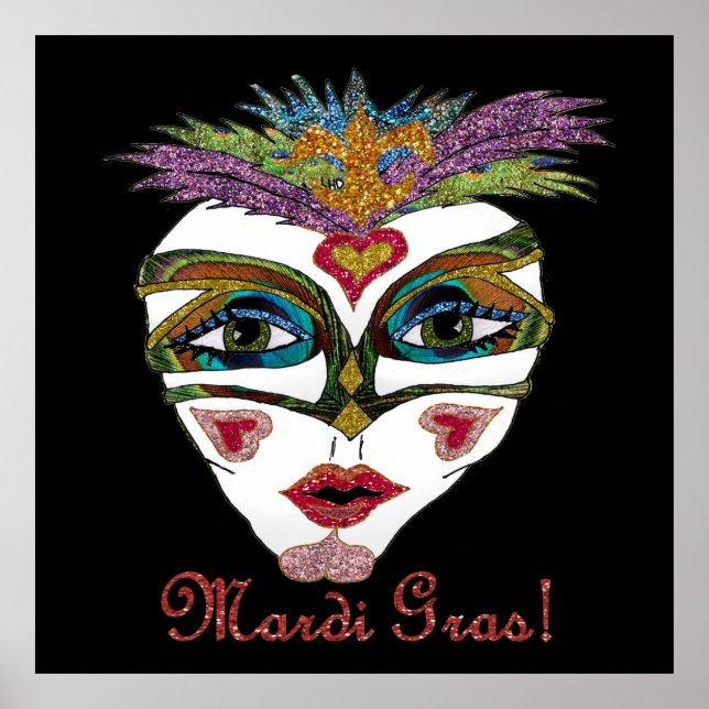 Affiches Masque de plumes de Parties scintillant Mardi Gras (Devant)
