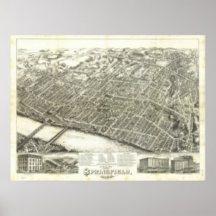 Affiches Masse de Springfield. Carte panoramique antique 18