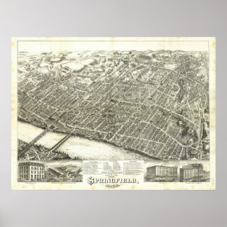 Affiches Masse de Springfield. Carte panoramique antique 18