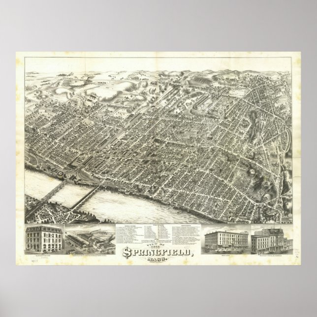 Affiches Masse de Springfield. Carte panoramique antique 18 (Devant)