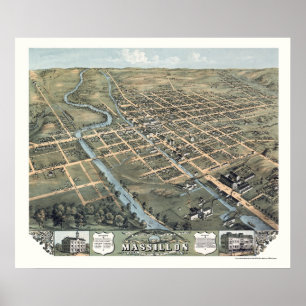 Affiches Massillon, carte panoramique de l'OH - 1870