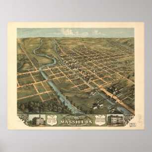 Affiches Massillon Ohio 1870 Carte panoramique antique