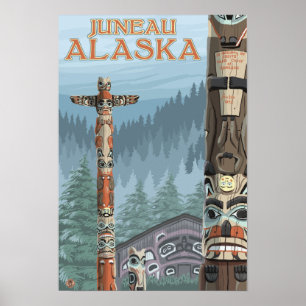 Affiches Mâts totémiques de l'Alaska - Juneau, Alaska